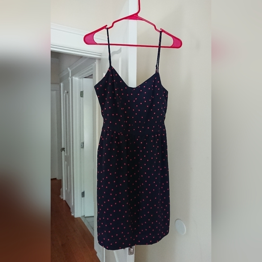 J. CREW Navy Blue & Pink Polka Dot Dress Size 6